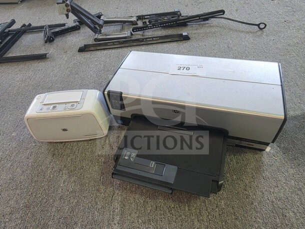 HP Photosmart and Deskjet printers, sold as is, unknown condition. Includes label with item number 270.