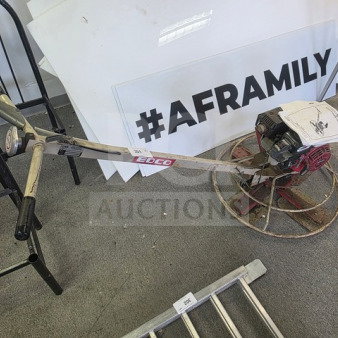 EDCO Power Trowel in unknown working condition, sold as is. Features metal frame, handles, and visible EDCO branding.