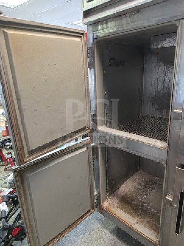 Roetone AF-47-S5-HD commercial refrigerator, four half-doors, stainless steel, unknown working condition, sold as is.