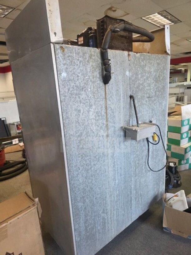 Roetone AF-47-S5-HD commercial refrigerator, four stainless steel half-doors, unknown working condition, sold as is.