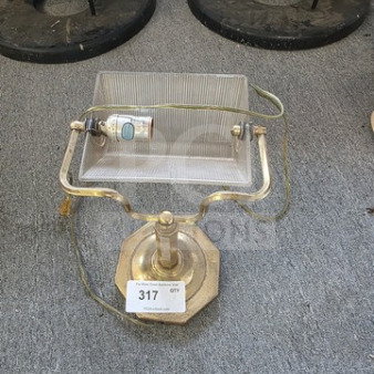 Brass desk lamp with rectangular glass shade, visible bulb, on an octagonal base. Marked with auction tag #317.