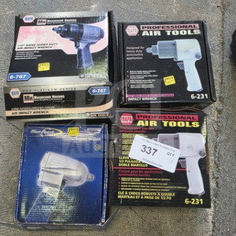 Lot of 4 impact wrenches in original boxes, brands include NAPA and Blue Point, models G-767 and G-231. Sold as is.