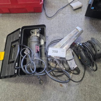 Lot of miscellaneous tools including power tools and attachments, cords tangled; sold as is, condition untested.