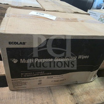 Lot of 5 Ecolab Multi Purpose Disinfecting Wipes boxes. Each box contains 6 canisters, 150 wipes per canister.