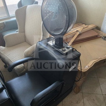 X-TRA Hot Professional Salon Dryer with attached chair, black upholstery, used condition, visible controls and dome hood.