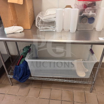 48" stainless steel commercial kitchen work table with lower wire shelf. Content not included. Clean condition.