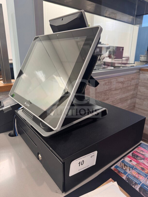 Point of Sale (POS) System with cash drawer, three receipt printers, and payment terminal. Untested; includes power and connection cords.