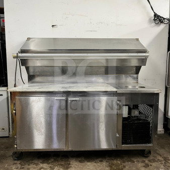 Marsal & Sons steel refrigerated pizza prep table, model "pizza prep," features dual cabinets and integrated refrigeration.