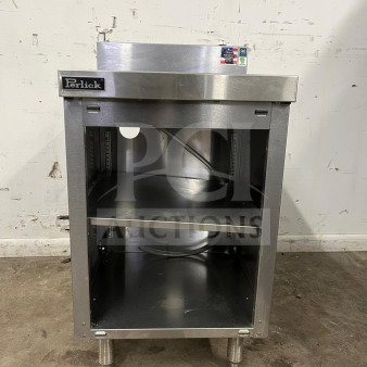 Perlick SC24-18 24" stainless steel storage cabinet with open base, shelves, and visible Perlick branding.