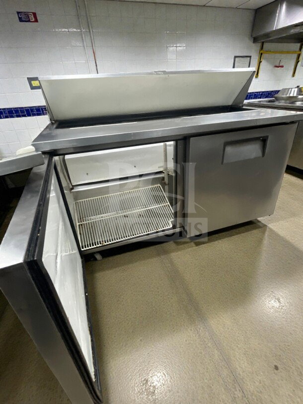 True TSSU-60-16 commercial prep refrigerator, outstanding condition, open doors showing interior shelves, 115V, single phase.