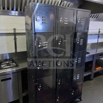 Industrial Steel Fabrication 12-door steel locker cabinet in premium condition, ideal for commercial or facility use.