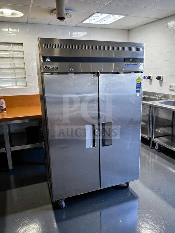 Everest ESF2 commercial reach-in freezer, 2-section, 48 Cu. Ft., top-tier condition, NSF/ETL listed, fully tested.