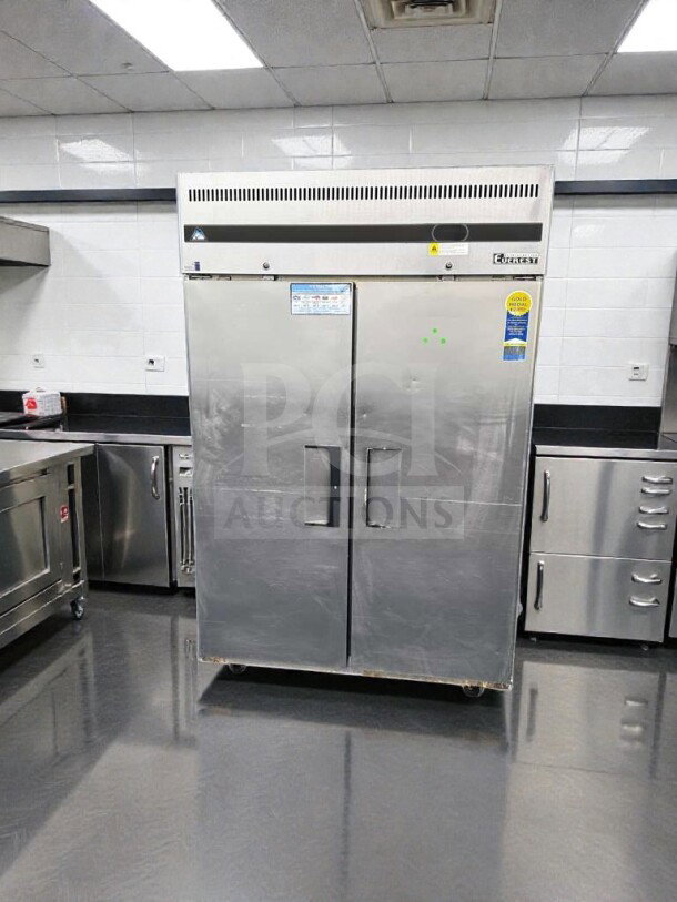 Everest ESR2 commercial reach-in refrigerator, 48 Cu. Ft., two-section, stainless steel, NSF/ETL listed, excellent condition.