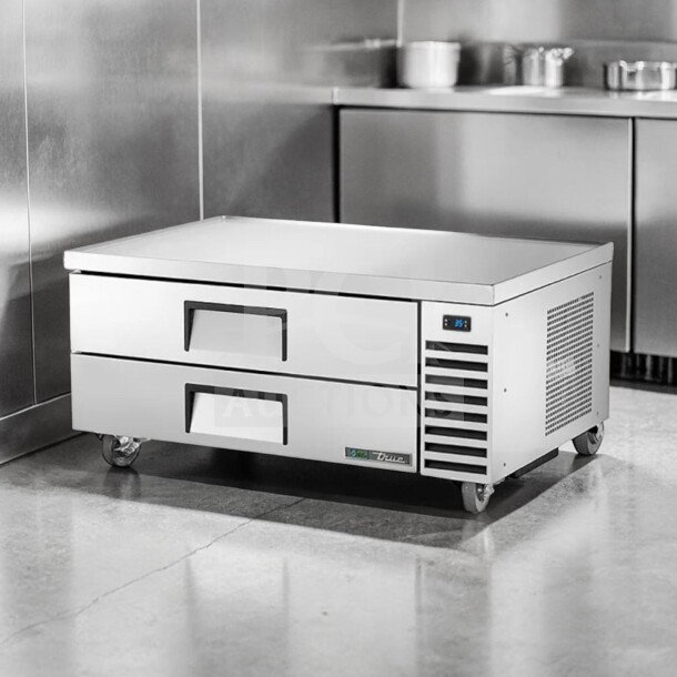 True TRCB-52-HC refrigerated chef base, 52" width, 2 drawers, 115V, exceptional condition, fully tested, stainless steel.