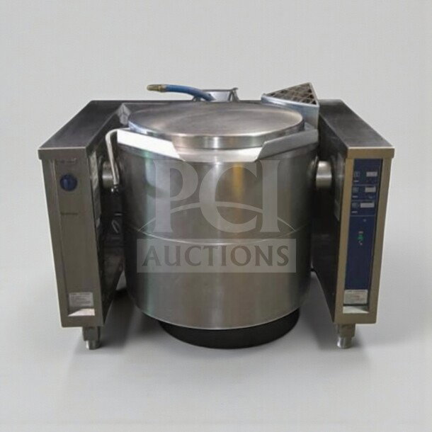 Electrolux GU5EOE0000 commercial tilting boiling pan, stainless steel, UL listed, tested, fully operational condition.