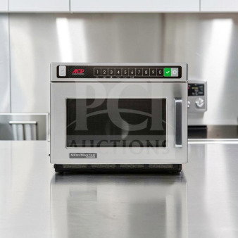Amana MDC182 Menumaster 1800W commercial microwave in exceptional condition, operational, 208-240V, front panel visible.