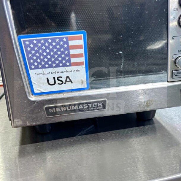 Amana Menumaster MDC182 Commercial Microwave, 1800W, USA-made label, excellent condition, fully operational, stainless steel.