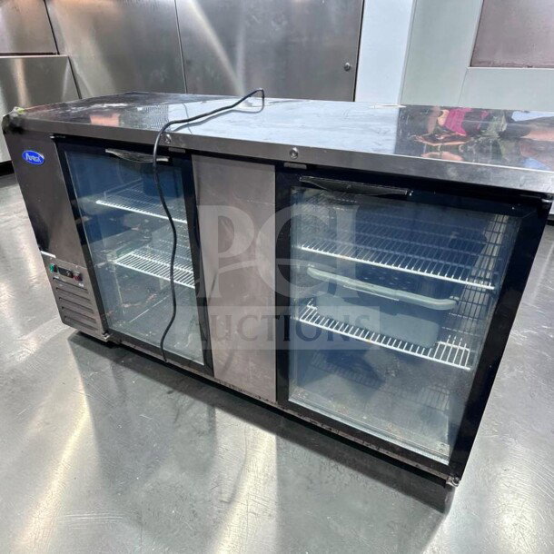 Atosa MBB69GGR 68" double glass door back bar refrigerator, stainless steel, 115V, top-tier condition, fully tested.