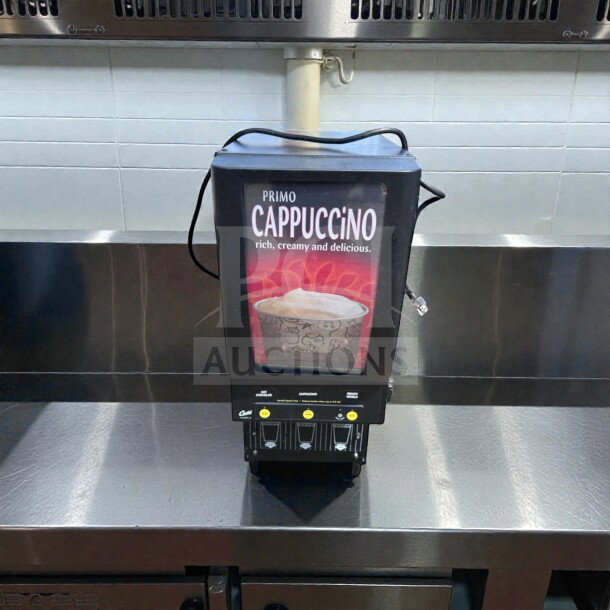 Curtis CAFEPC3CS10000 3-Station Cappuccino Dispenser, commercial use, fully tested, excellent condition, labeled "Primo Cappuccino."