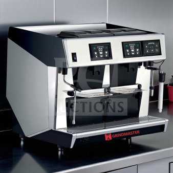 Grindmaster 1011-008 Pony Series espresso machine, 2 group, prime condition, ETL listed, fully operational, sleek design.