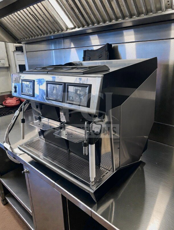 Grindmaster 1011-008 Pony Series espresso machine, 2 group, stainless steel, fully tested, ETL listed, excellent condition.