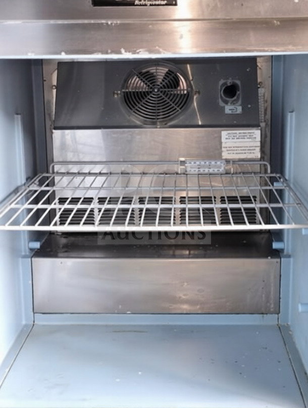 Delfield 4427 commercial undercounter refrigerator, 27" stainless steel, single door, interior view, fully tested.