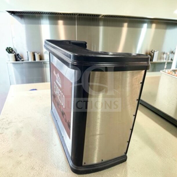 Mobile Espresso Service Cart, 55-inch commercial beverage cart, stainless steel panels, top-tier condition, fully operational.