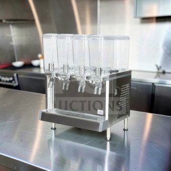 Crathco CS-4E-16-290 refrigerated drink dispenser with four pre-mix bowls, stainless steel. Excellent condition, 120V.