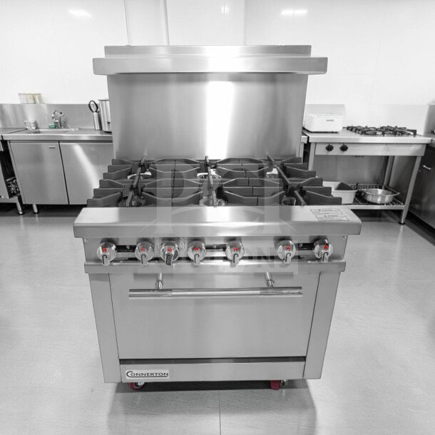 Connerton CN36-6_LP commercial gas range, 36" wide, 6 burners, oven base, stainless steel, in exceptional condition.