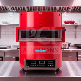 Red TurboChef FIRE countertop pizza oven, single deck, 208–240V, UL Listed. Excellent condition, fully tested, model TURBO-L-FIRE-0500.