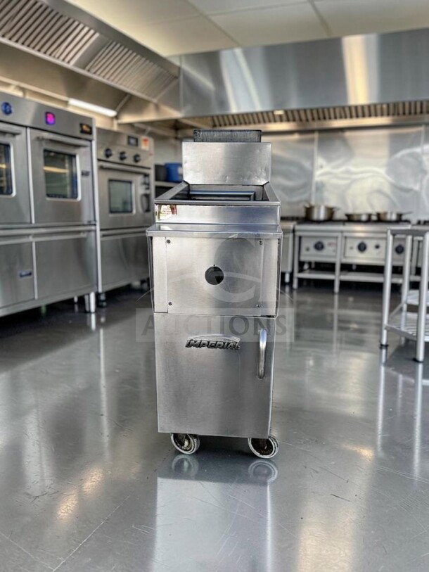 Imperial IPC-14NG gas pasta cooker, 12-gallon, 105,000 BTU, stainless steel, pristine condition, tested, model IMP-L-PC-0785.