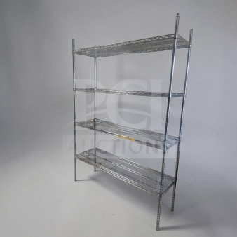 Commercial aluminum wire shelving rack, multi-tier, heavy-duty, for restaurant storage. Model COM-S-RACK-0913, fully tested.