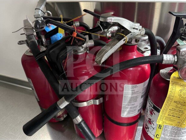 5 lb ABC fire extinguishers, red, metal handles, UL listed, 2A:10B:C rating, Commercial model, prime condition, for kitchens.