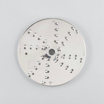Brand new Robot Coupe 28163 RG5 grating disc for commercial food processors. Shiny metal with precision grating holes.