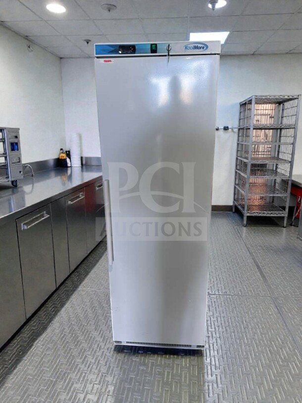 KoolMore KM-FMD12WH commercial reach-in freezer, 12 Cu. Ft., ETL & UL listed, fully tested, pristine condition, white exterior.