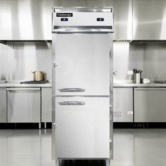 Continental D1RFESNSAHD stainless steel reach-in refrigerator/freezer, dual temp, immaculate condition, fully tested.