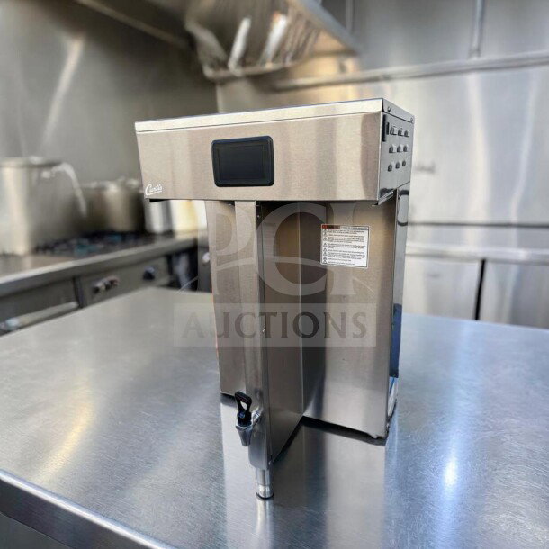 Wilbur Curtis G4TP2T10A3100 G4 ThermoPro Twin Brewer, stainless steel, outstanding condition, 220V, tested, Curtis logo visible.