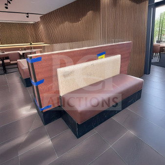 Immaculate condition commercial restaurant booth, wood back, upholstered seating, model RST-S-BOOTH-0928, 3 available.