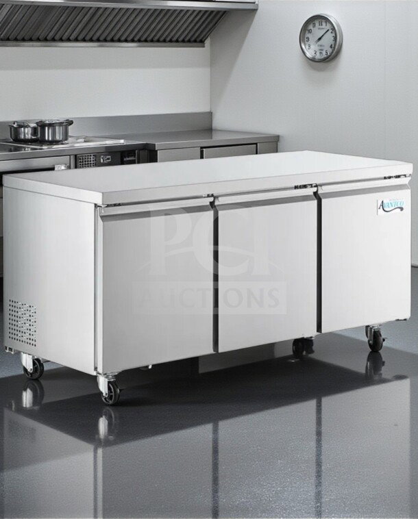 Avantco SS-UC-72R-HC undercounter refrigerator, 72", 16.9 cu. ft., 3 doors, ETL listed, premium condition, fully tested.