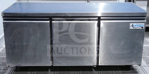Avantco SS-UC-72R-HC 72" undercounter refrigerator, 3 doors, stainless steel, ETL listed, premium condition, fully tested.