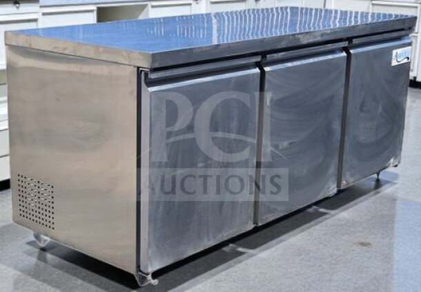 Avantco SS-UC-72R-HC 72" undercounter refrigerator, 16.9 cu. ft., 3-door, stainless steel, in premium condition, ETL listed.