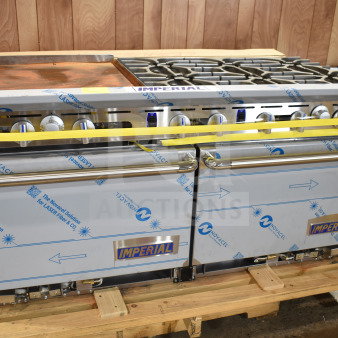 Brand new Imperial Range Pro IR-6-G24-CC, 6 burners, 24" griddle, 2 convection ovens, 292,000 BTU, scratch and dent condition.