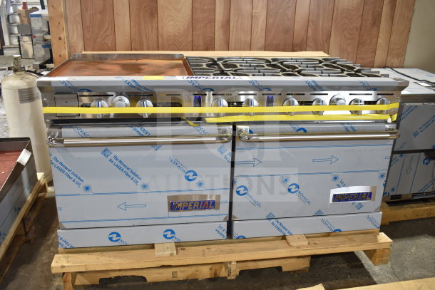 Brand new Imperial Range Pro Series IR-6-G24-CC, 6 burners, 24" griddle, 2 convection ovens, 292,000 BTU, protective wrap.