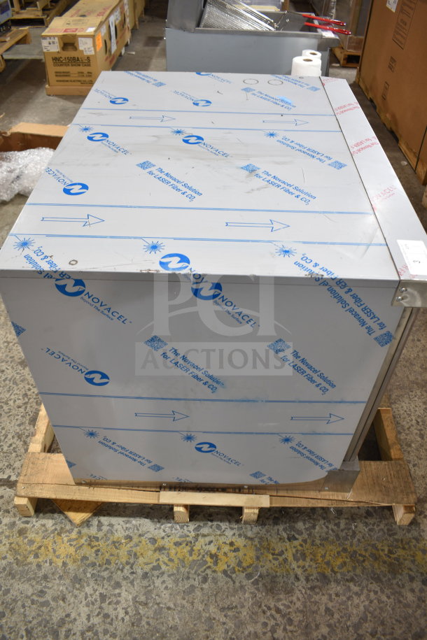 Brand new 2025 Vulcan VC4ED commercial convection oven, scratch and dent, wrapped, on pallet. Model: VC4ED-11D1.