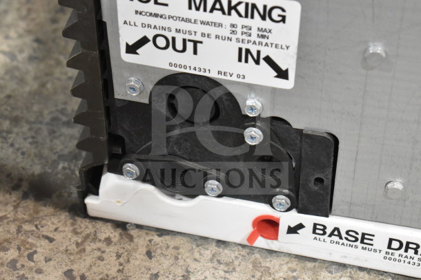 BRAND NEW Manitowoc IYT0420A-161 Ice Machine, shown with labeled base drainage ports. 2025 model, 460 lb capacity.