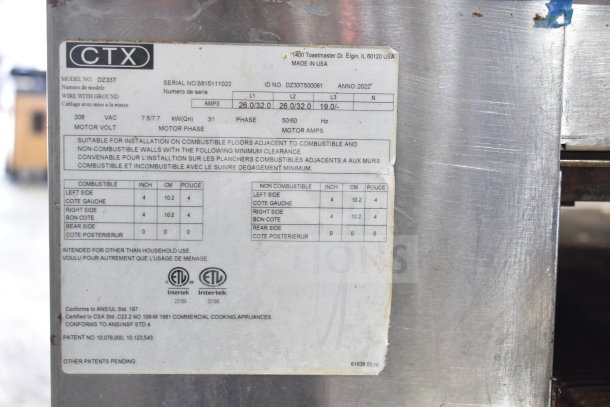 2022 Middleby Marshall CTX DZ33T stainless steel conveyor pizza ovens on casters, 208V, tested and working, auctioned.