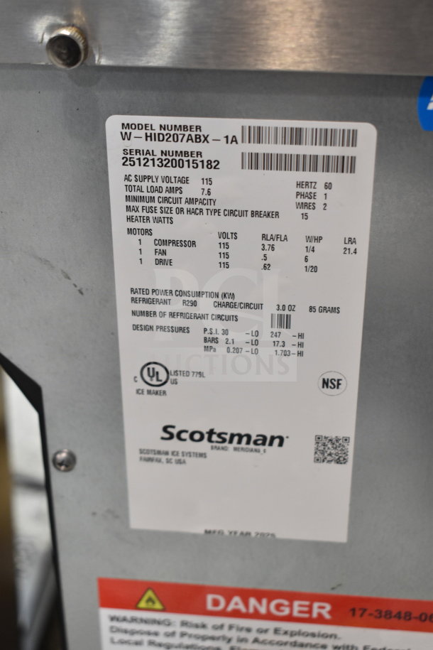 Brand new Scotsman W-HID207ABX-1A ice and water dispenser, 196 lb capacity, 7 lb storage, push-button, 115V, 1 Phase.