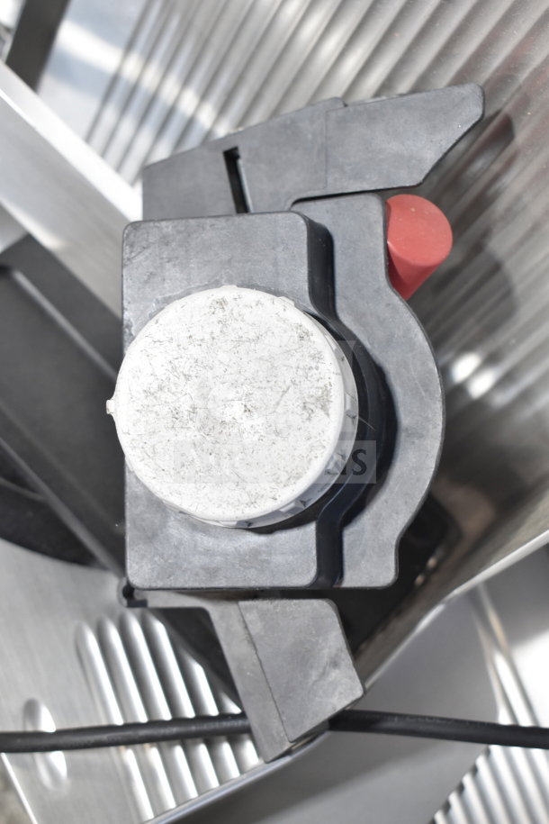 BRAND NEW 2025 Bizerba Commercial Meat Slicer with blade sharpener, 120V, 1-phase. Visible scratch and dent on knob.