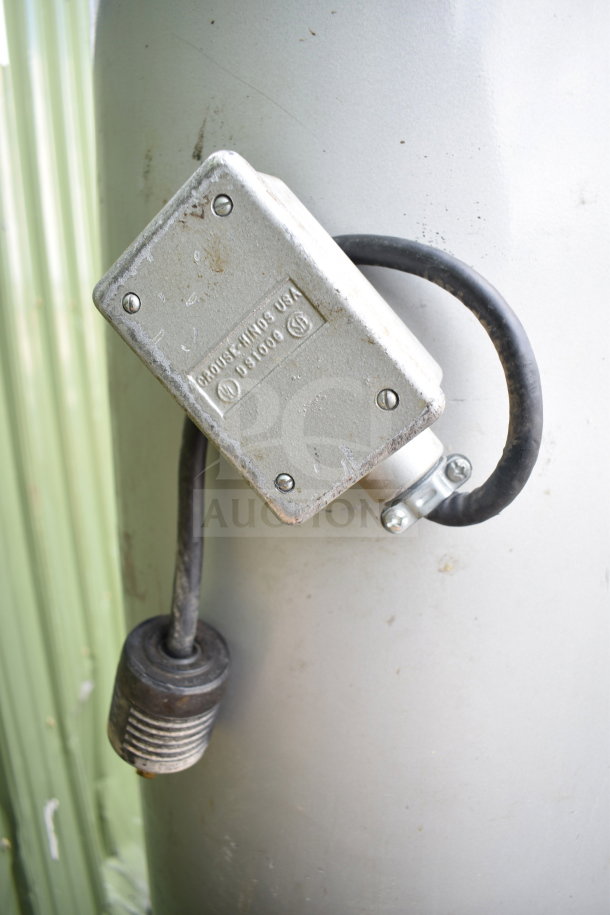 Hobart M-802 commercial dough mixer with bowl guard, adapter, and dough hook, 200V, 3-phase. Crouse-Hinds USA label visible.