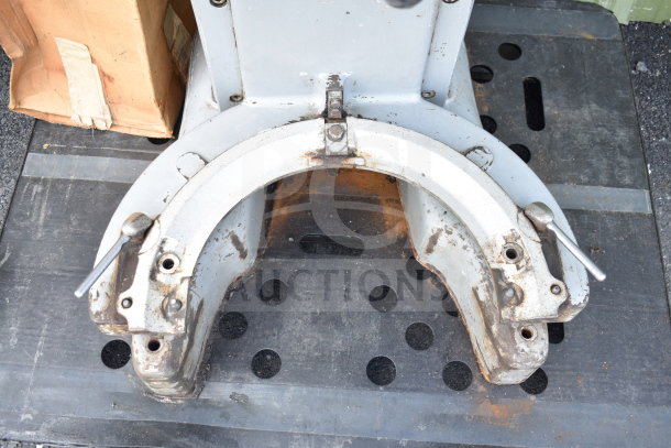 Hobart M-802 commercial floor mixer base showing wear, for 80 qt capacity. Includes bowl guard, adapter, and hook attachment.